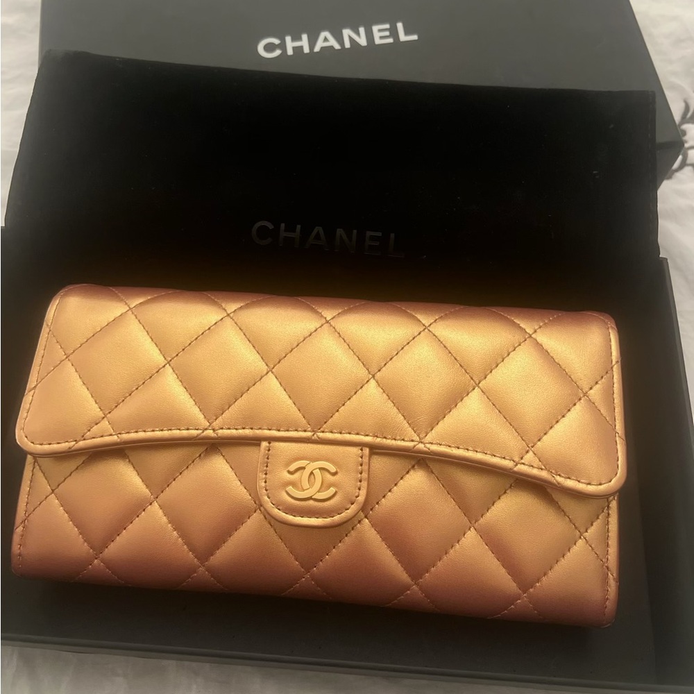 Chanel Metallic Gold Quilted Wallet